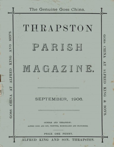 Thrapston Parish Magazine, September 1906 (cover)