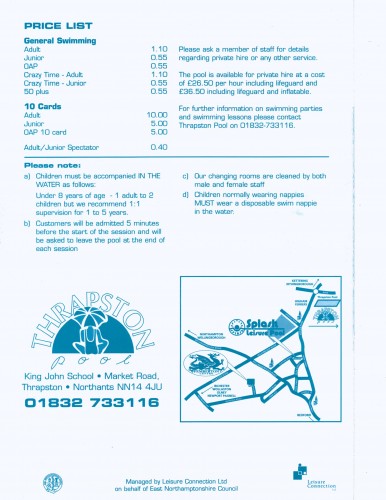 Thrapston Swimming Pool Brochure (back cover)
