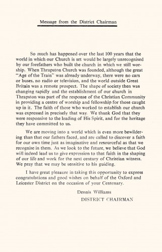 Thrapston Methodist Church - Message from District Chairman