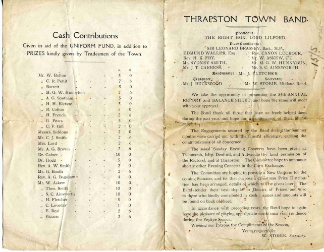 Thrapston Town Band - 1924 Balance Sheet (P1 & p4)