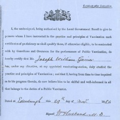 Public Vaccinator Public Vaccinator Certificate 29th November 1884